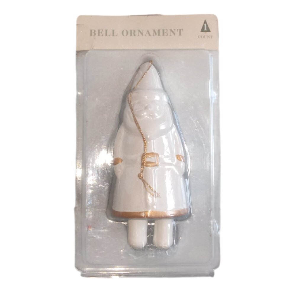 Santa Claus White with Gold Color Trim Christmas Bell Ornament